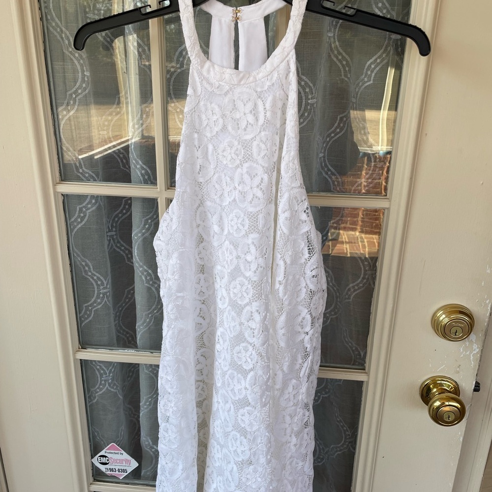 Lilly Pulitzer White Lace Halter Dress Sz L Resort Bridal Boho Maxi 🤍